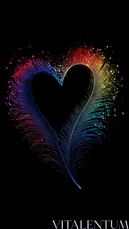 Neon Feather Heart with Rainbow Particle Glow.