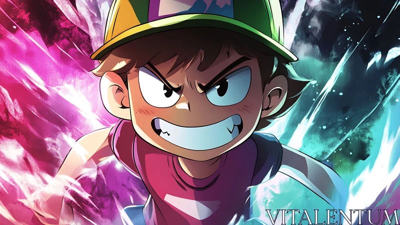 Determined cartoon boy charges forward amid vivid energy streaks