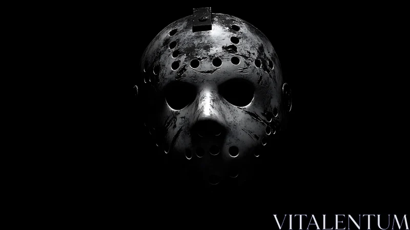 Hockey mask rendered with dramatic low key horror lighting