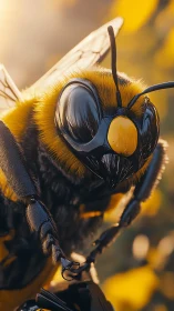 Macro portrait of bee head rendered in hyperreal detail