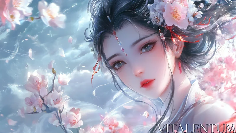 Digital portrait shows floral adorned woman in soft lighting