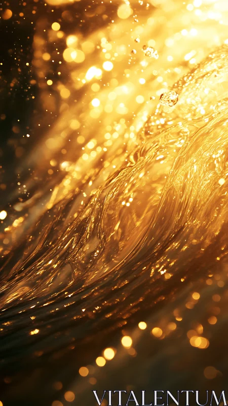 Close-up of illuminated liquid wave with golden highlights.