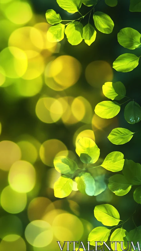 Sunlit leaves drift softly across a bokeh-drenched forest dream