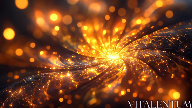 Golden starlight whirlpool spilling into glowing night.