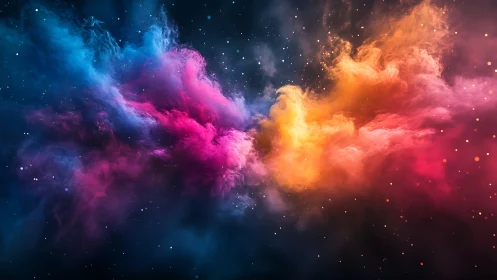 Colorful nebula clouds collide in a luminous cosmic night