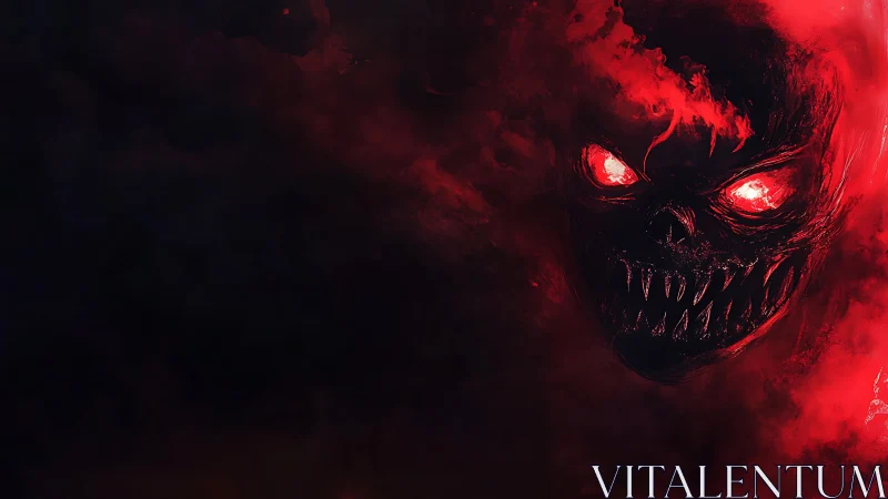 Demonic skull emerges from swirling red infernal smoke