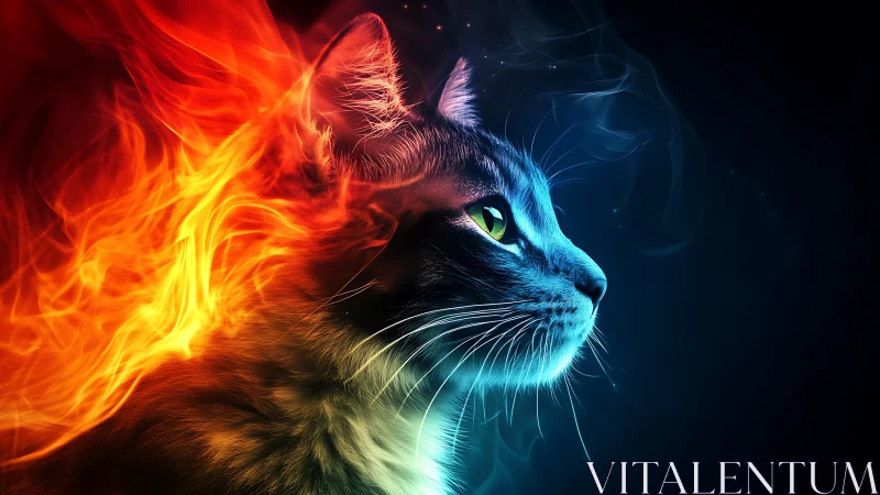 Feline Head with Contrasting Thermal Energy Visualization.