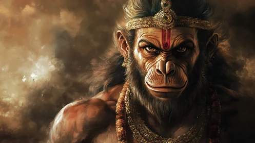 Mythic simian warrior rendered in dramatic digital chiaroscuro