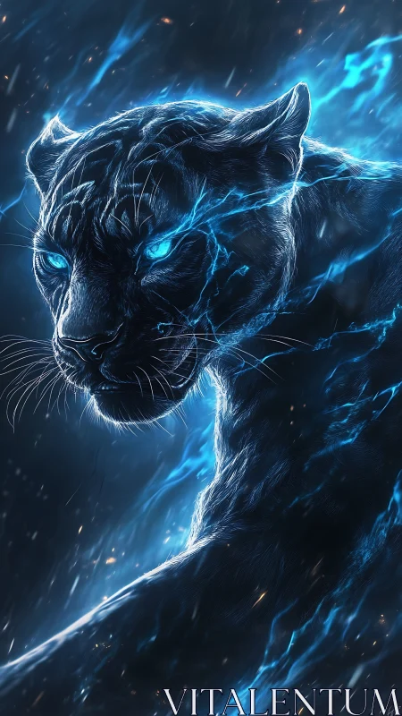 Electric Panther Head with Blue Energy Aura