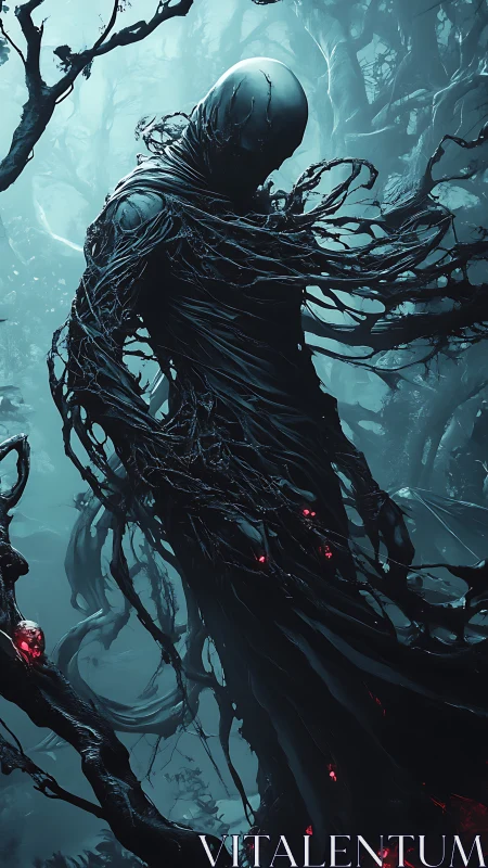 Dark forest wraith wrapped in twisting roots and shadow.