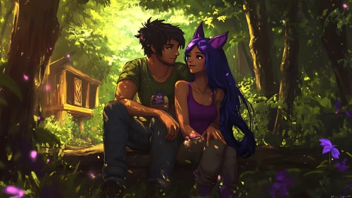 Enchanted Forest Encounter: Digital Fantasy Illustration.