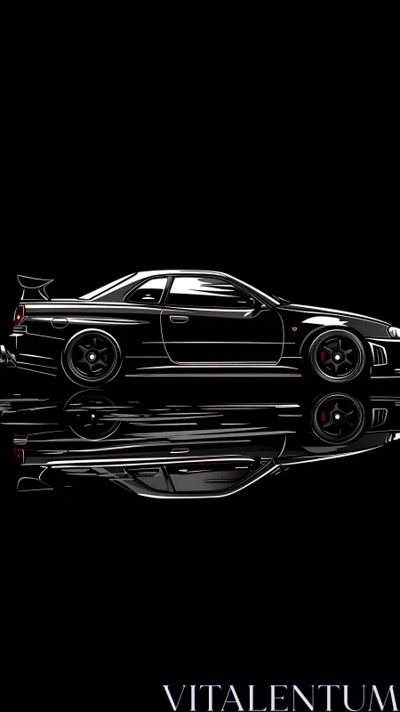 Glossy black sports coupe glides above a mirrored void