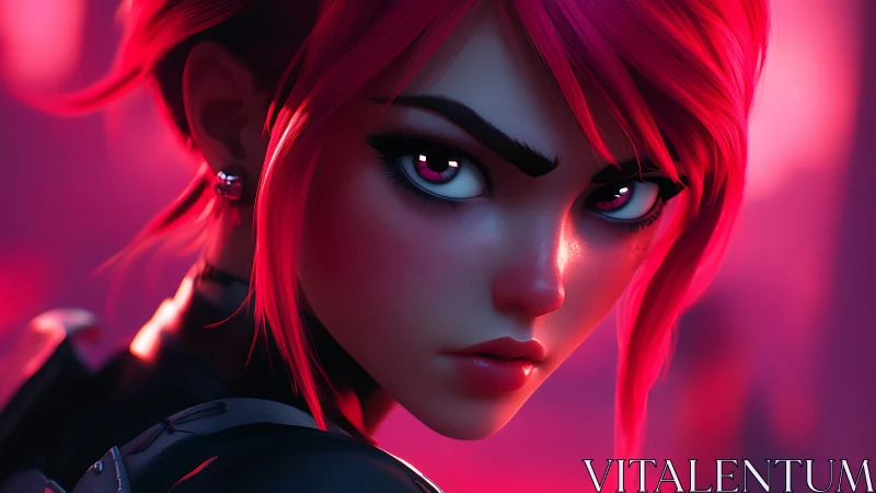 Neon cyber vigilante portrait in magenta rim lighting.