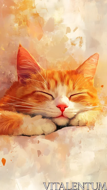 Warm-hued feline portrait with watercolor wash technique.