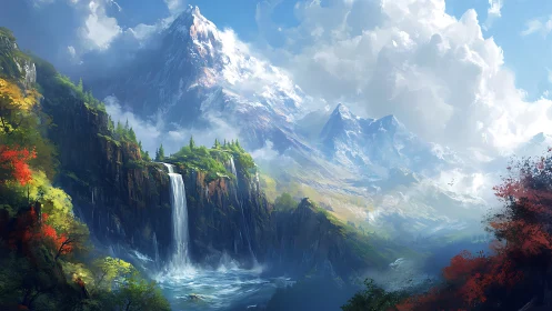 Sunlit mountain waterfall invites quiet daydreams of escape