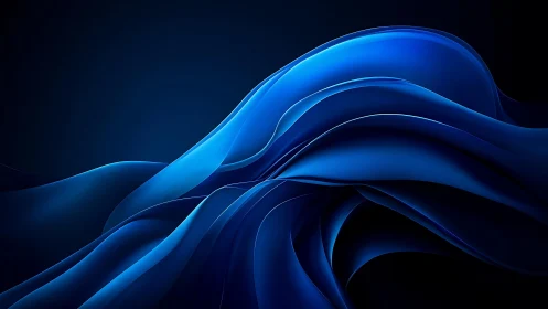 Flowing Blue Abstract Waves on Dark Background, Digital Art.