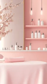 Soft pink spa interior celebrates serene self-care ritual.