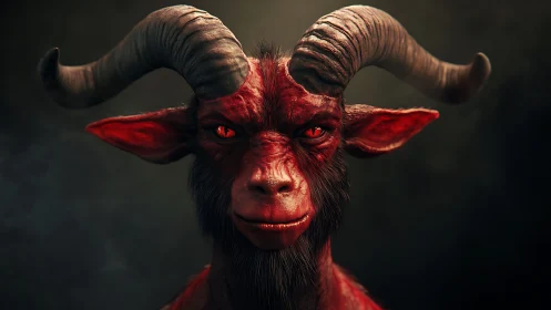 Horned red humanoid creature portrait in dark setting.