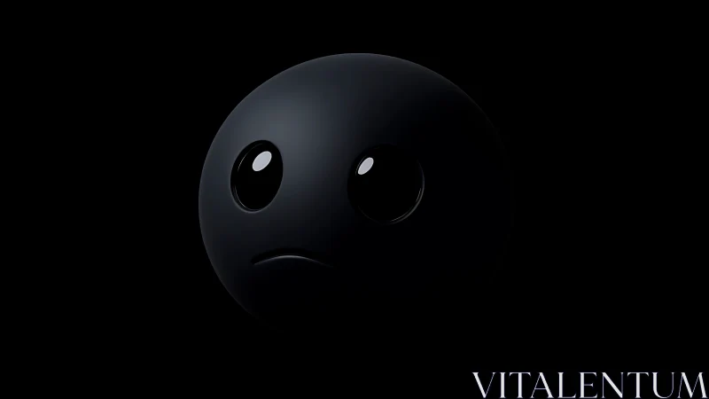 Specularly lit matte-black emotive sphere in void space.