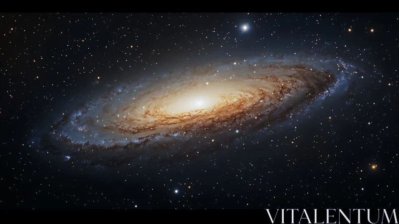 Spiral galaxy glows in deep space with radiant star-filled core