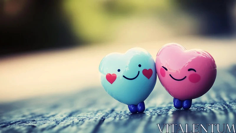 Smiling Heart Characters on Textured Surface.