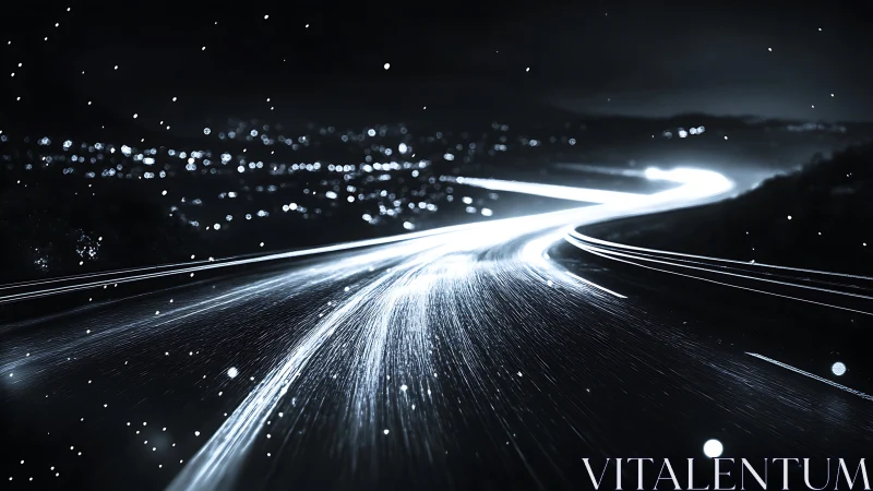 Curved highway light trails carve a luminous path at night