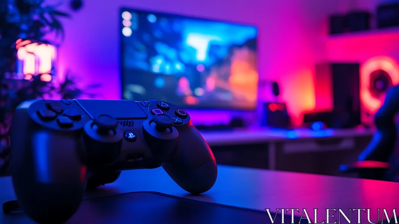 Gaming controller rests before illuminated RGB display