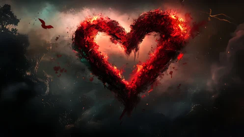 Incandescent Heart in Ethereal Darkness with Particle Dissolution Effects