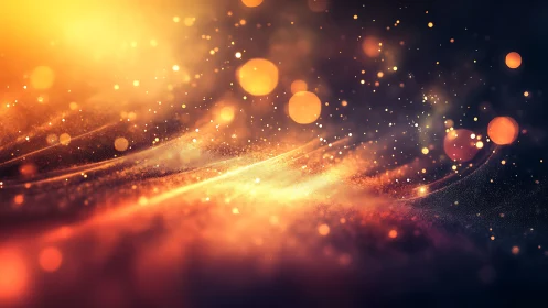 Radiant golden particles drifting across dark voids.