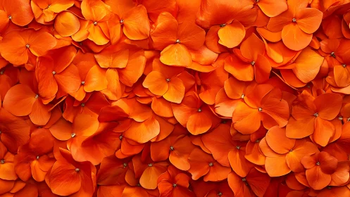 Orange flower petals create a vivid monochrome floral wall.