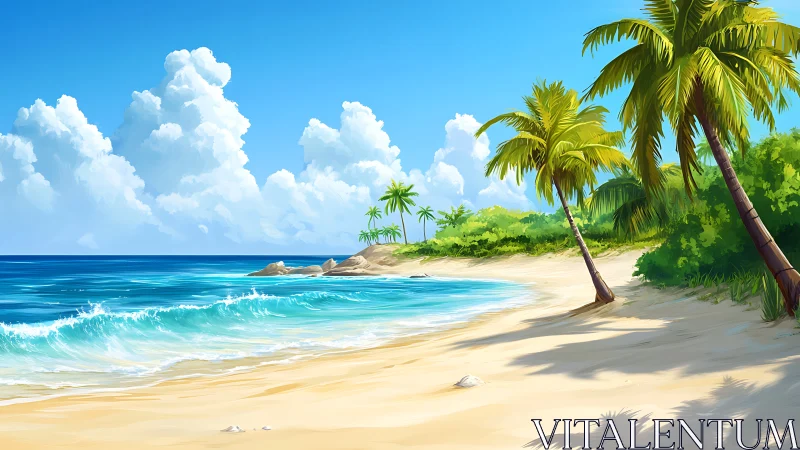 Pristine Tropical Beach Paradise With Palm-Fringed Waters