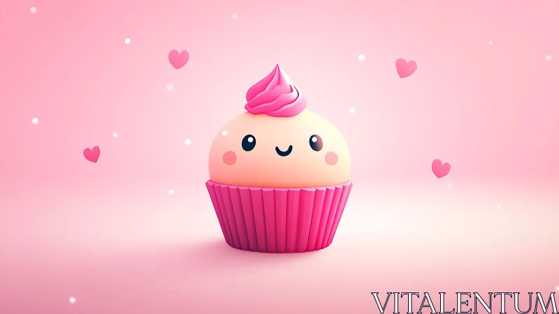 Whimsical 3D Cupcake Character with Expressive Features.