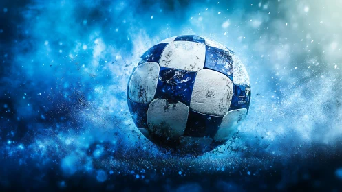 Frozen thunderball rockets through a storm of blue sparks