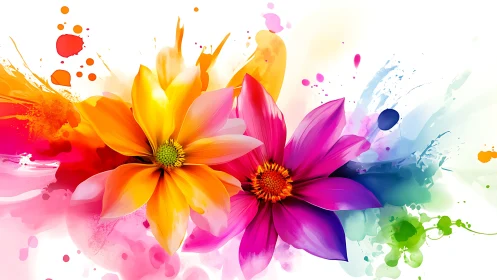 Chromatic dahlia dyad with dynamic splash dispersion field.