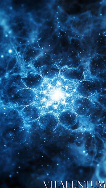Luminous blue fractal bloom in deep cosmic space.