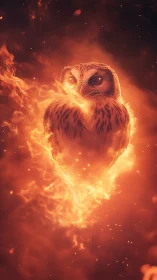 Fiery owl silhouette emerges from swirling orange flames