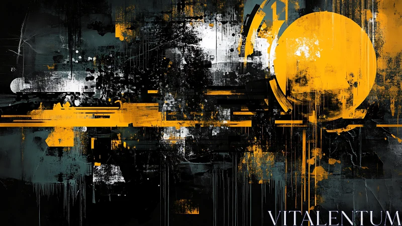 Industrial abstract geometry with yellow solar disc motif