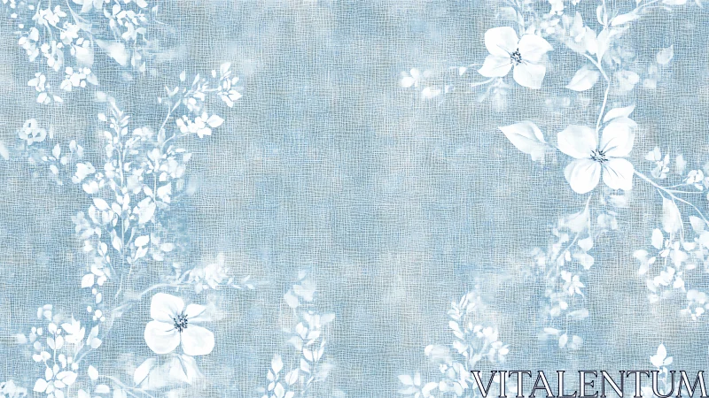 Delicate White Florals on Soft Blue Linen.