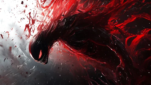 Red-black symbiotic creature lashes forward through chaos