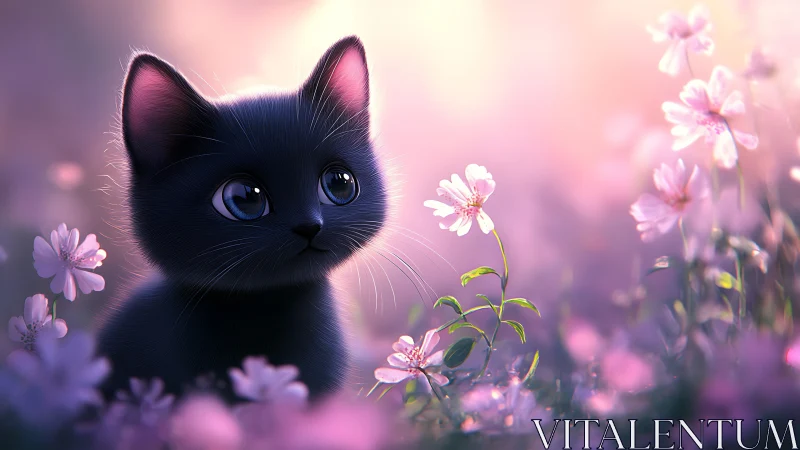 Obsidian Kitten Dreams Among Lavender Blooms.