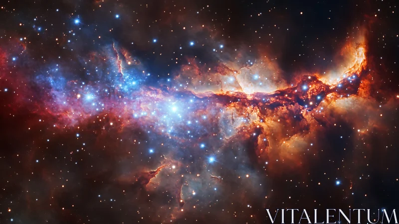 Color-enhanced star-forming nebula with dense dust lanes