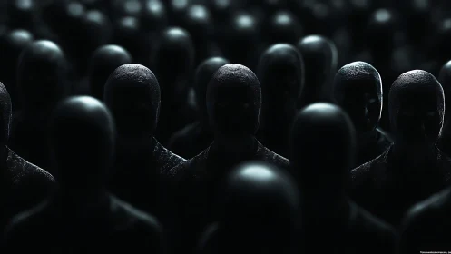 Quiet silhouettes in a shadowy crowd, glowing with mystery.