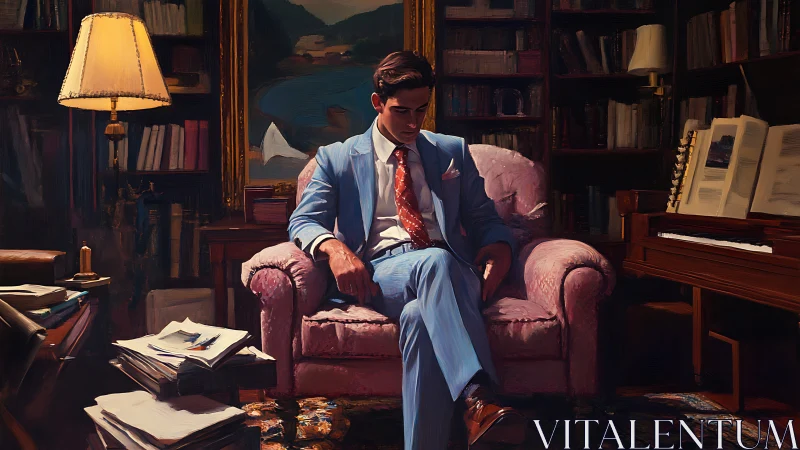 Quiet evening reflections in a velvet-lit reading room.