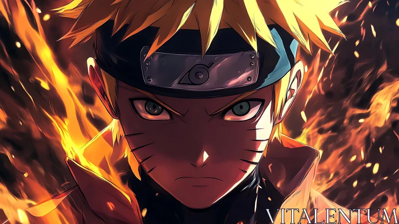 Fiery anime warrior stares ahead with unbreakable resolve