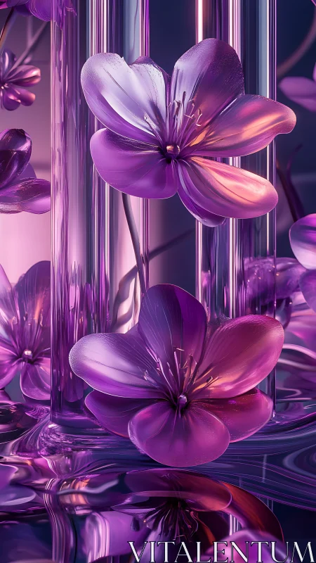 Purple Glass Flowers in Neon Light.