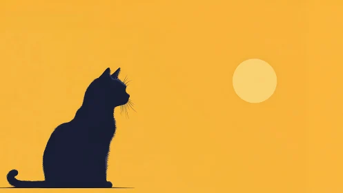 Cat Silhouette Against Golden Sunset.