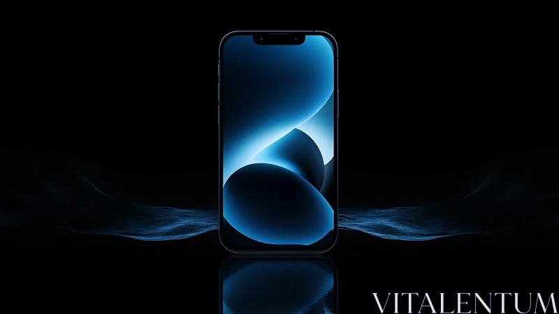 Smartphone stands centered with blue abstract display glow