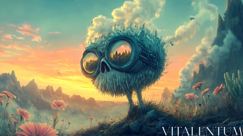 Orb-eyed meadow sentinel watching tiny forest worlds.