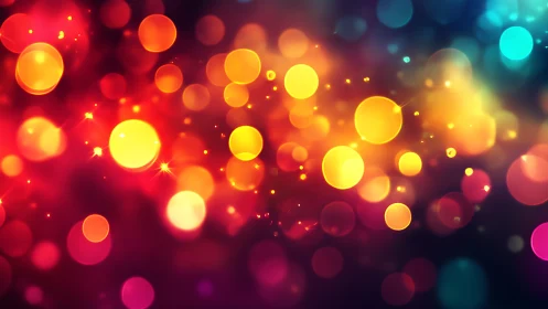 Multicolored bokeh light orbs overlap on dark gradient field
