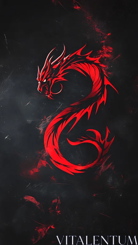 Red tribal dragon emblem on smoky black background.